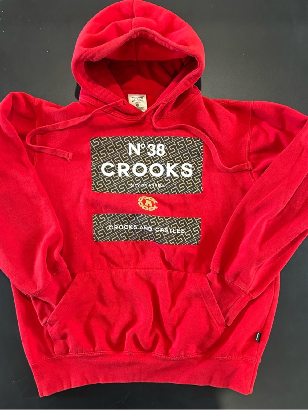 Crooks & Castles Red Hoodie with Black and Gold Logo